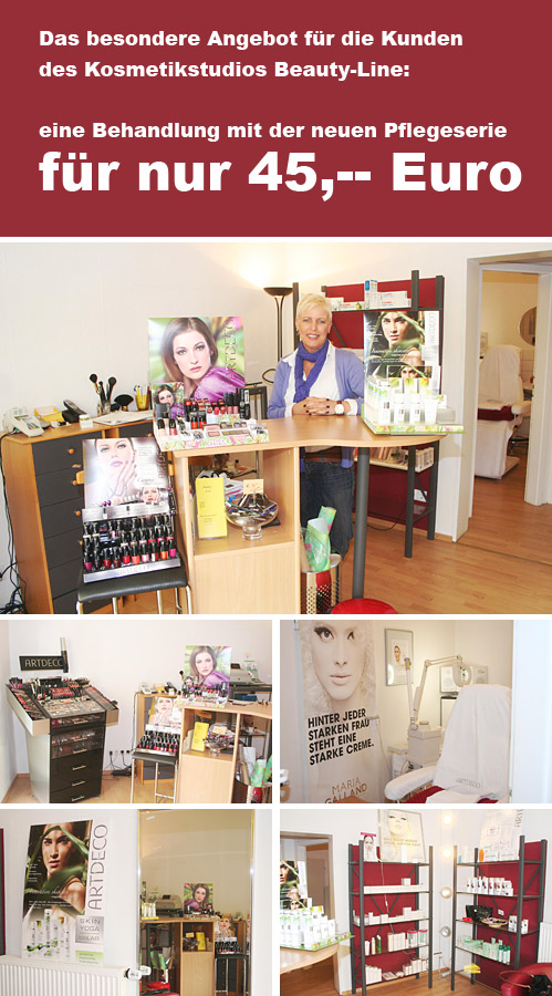 Beauty-Line - Kosmetikstudio Als "Handarbeit im Dienste der Schönheit" beschreibt Stefanie Meise ihren Beruf, den sie gleichzeitig auch als Berufung empfindet. Ohne maschinelle Hilfe, nur mit ihren Händen und den von ihr angebotenen Pflegeprodukten verschafft sie ihren Kunden Entspannung und Wohlbefinden. Seit Mitte der 1990er Jahre ist die Beauty-Line-Inhaberin in Lübbecke in der Alsweder Straße 1 selbständig. Viele ihrer sowohl weiblichen als auch männlichen Kunden kommen von Beginn an in Ihr Studio, da sie ihre sehr persönliche Betreuung und Kundenberatung schätzen.