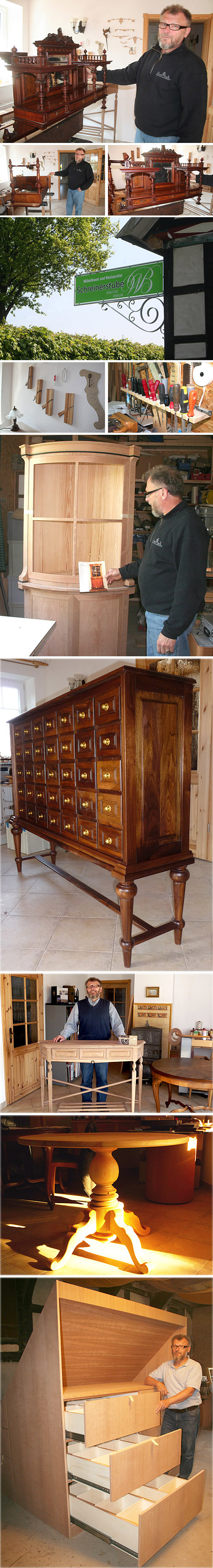 Schreinerstube Braun Das Arbeiten und Leben mit Holz war - und ist - schon immer die Profession von Walerij Braun. Bereits in jungen Jahren hat der Möbelbauer und Restaurator seine Liebe zu diesem Naturwerkstoff entdeckt. Diese Liebe hat ihn sein ganzes bisheriges Berufsleben nicht mehr losgelassen. Bei der weltbekannten Firma Rosenthal in Espelkamp setzte der gelernte Tischler Kreativität und Fingerspitzengefühl 20 Jahre lang beim Bau hochwertigster Einrichtungsgegenstände aus Holz in die Tat um. Ende 2010 entschloss sich Walerij Braun dann, den Schritt in die Selbständigkeit zu wagen.