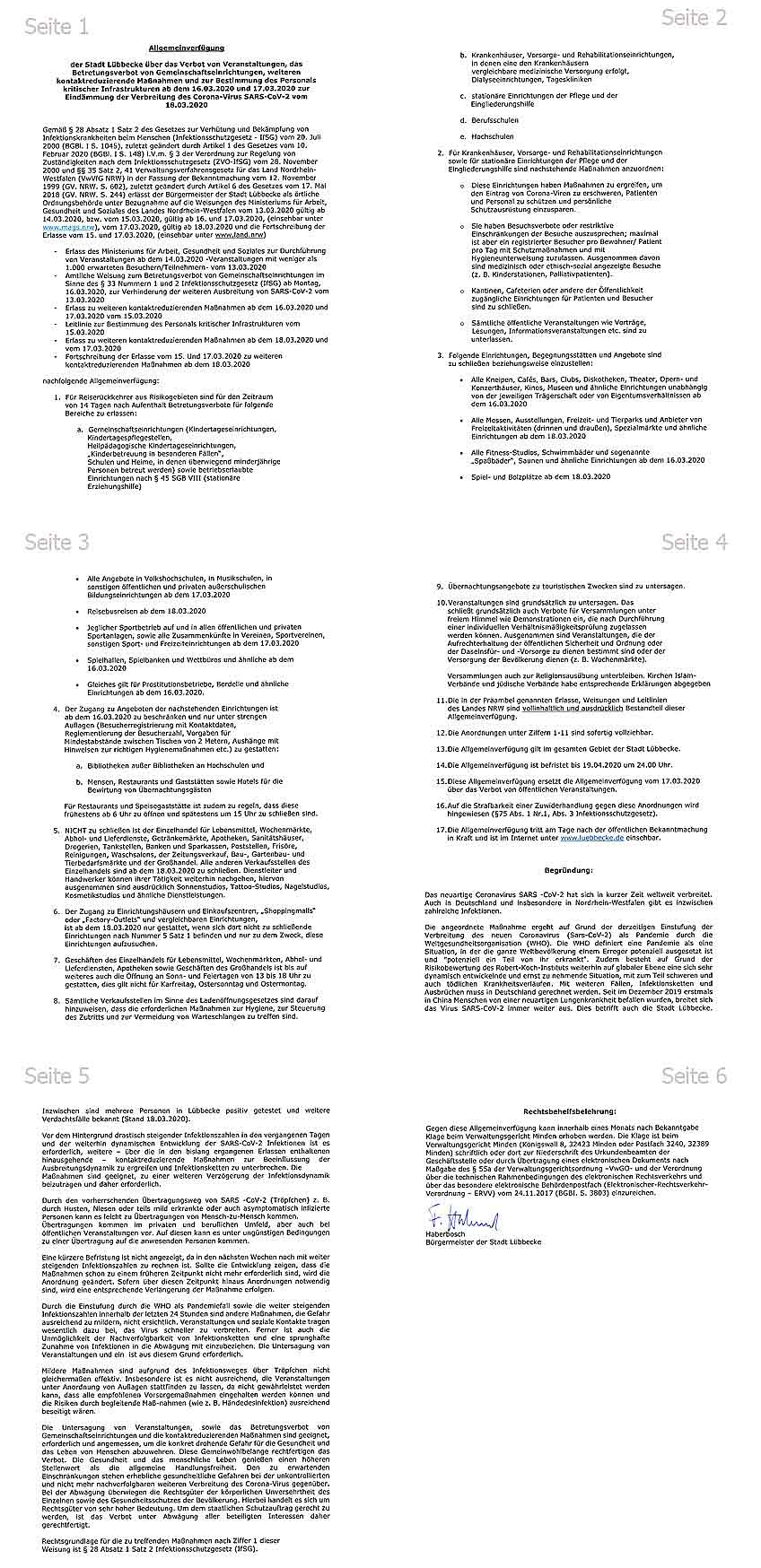Allgemeinverf&uuml;gung Stadt L&uuml;bbecke