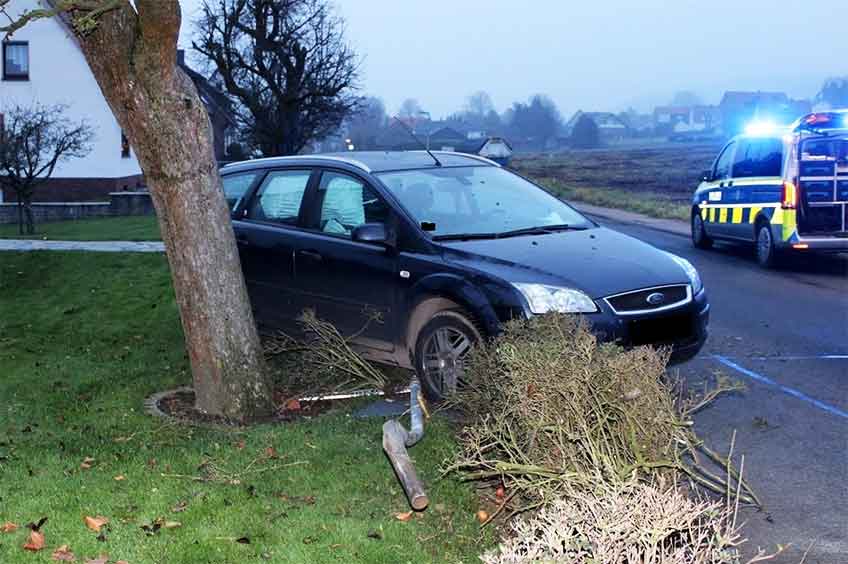 Der Ford wurde durch die Wucht der Kollision auf ein angrenzendes Grundst&uuml;ck geschleudert.
